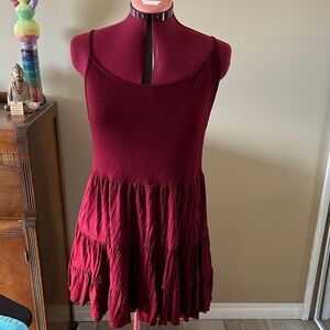 Festival Boho Faerie Women’s Burgundy Tiered Sundress - Sleeveless Casual Dress